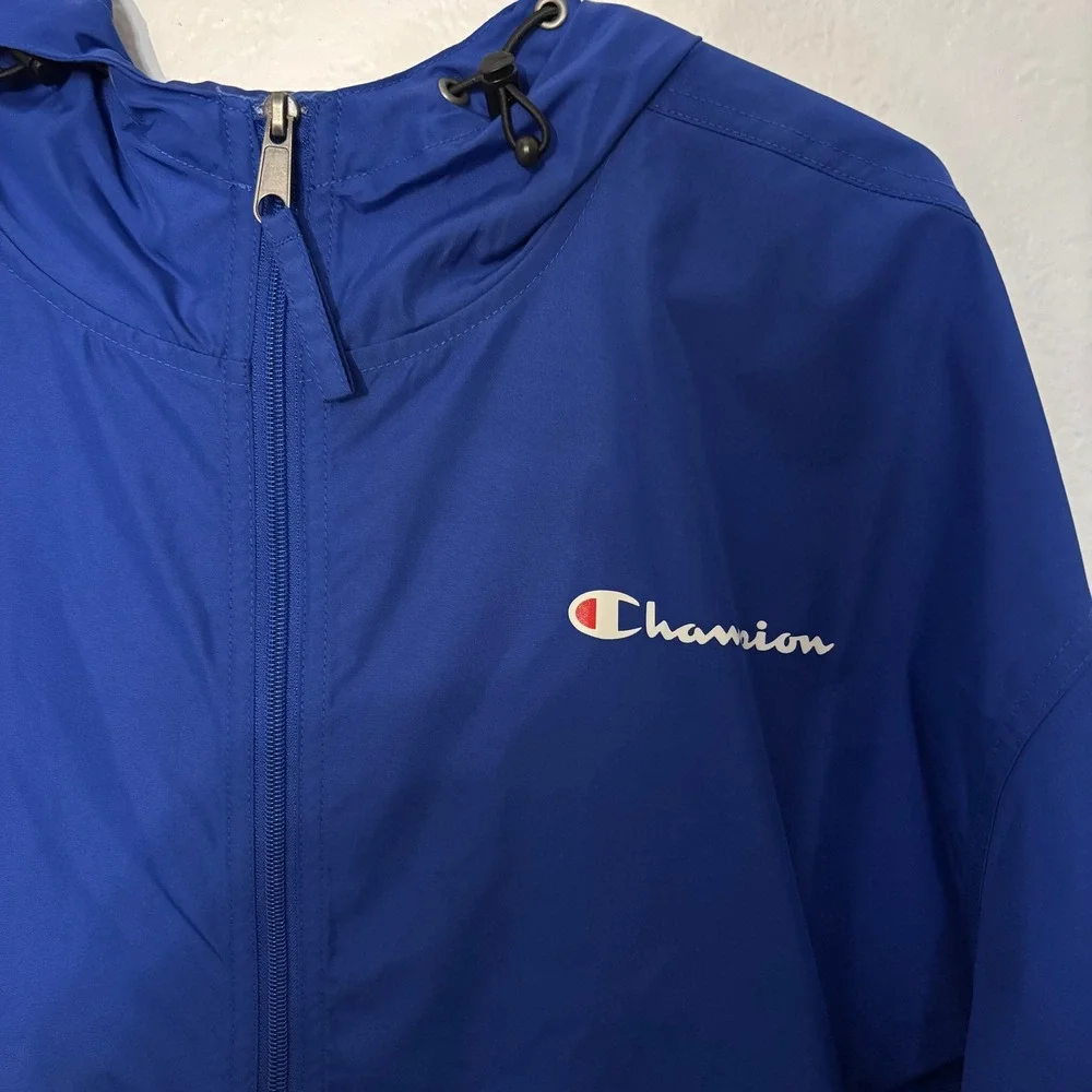 Champion Mens Packable Quarter Zip Windbreaker Anorak Jacket Royal Blue Hooded L